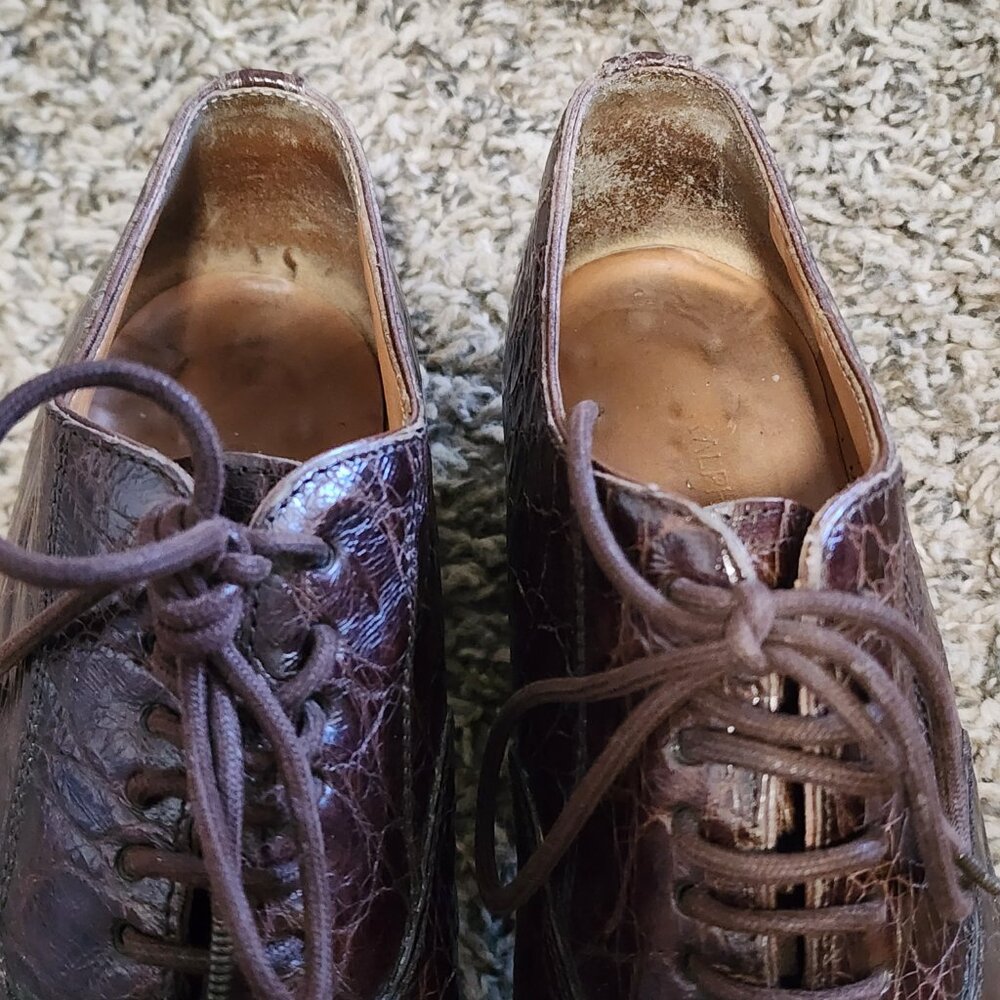 Vintage Women's Ralph Lauren Lace-Up Oxford Heel Round Toe Crocodile Leather 6.5 - Picture 8 of 12